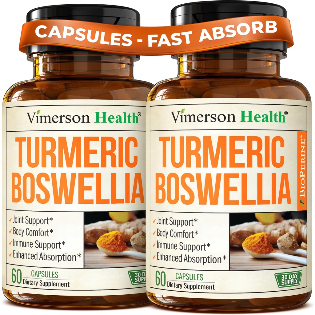 Boswellia Serrata Turmeric Supplement för Joint Support & Inflammation Balance - Turmeric Boswellia Supplement med Ginger & Black Pepper Extract för förbättrad absorption - Non-GMO - 2pack