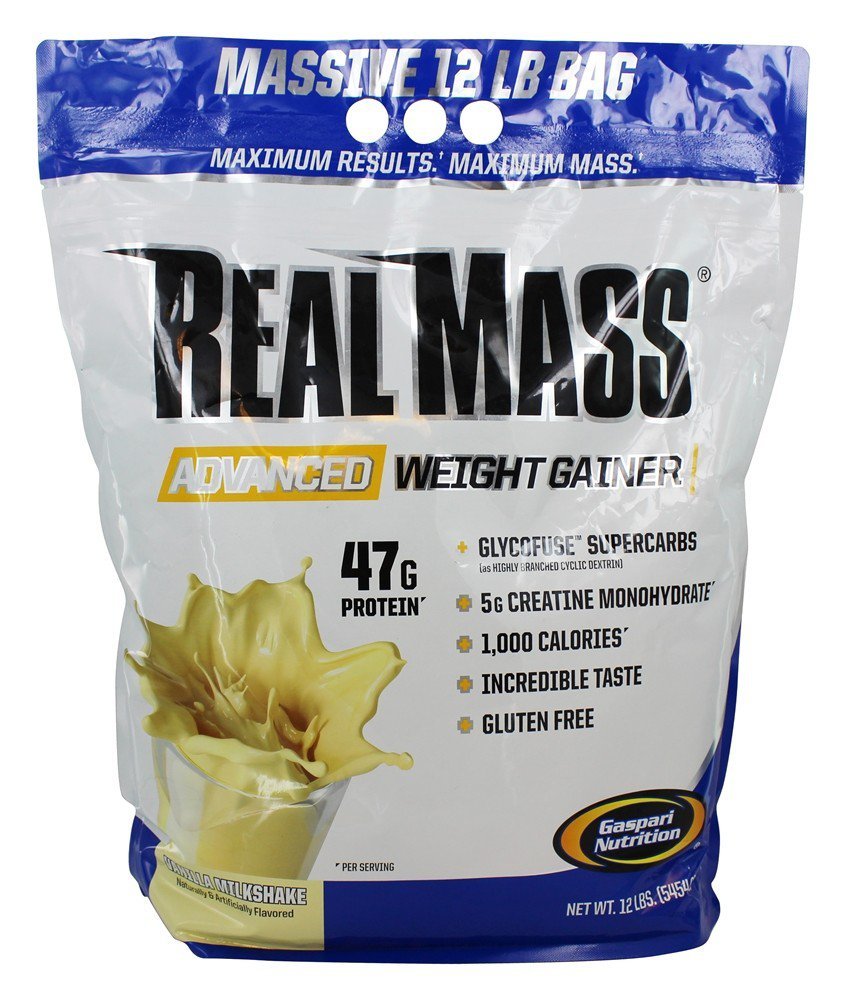 Gaspari Nutrition Real Mass: Advanced Weight Gainer, Protein och Complex Carb Blend, 50g Protein, 16g EAAs, Gluten-Free, 12 lbs (Vanilla Milkshake)