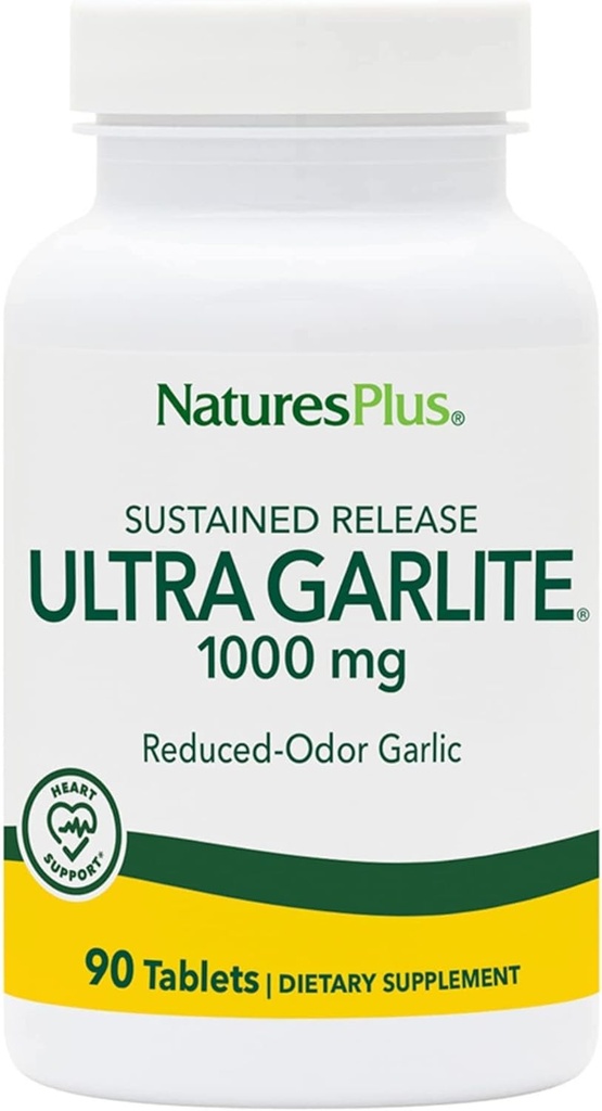NaturesPlus Ultra Garlite 1000 mg - 90 tabletter - Reduced-Odor Garlic - Näringsstöd för fri-radikal försvar och immunhälsa - Hållbart frisläpp - 90 portioner