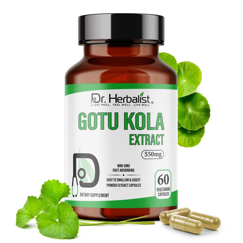 Herbalist Gotu Kola Extract 550mg - 60 Vegan Capsules | 10:1 Extract = 5,500mg Raw Herb | Premium kvalitet | Non-GMO, Gluten-Free | Daily Herbal Support | Centella asiatica Extract