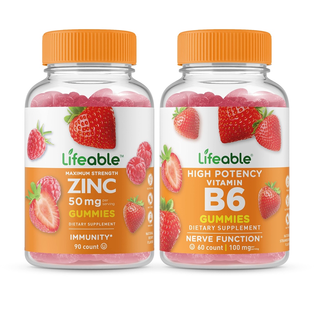 Livlig Zink 50mg + Vitamin B6, Gummies Bundle - Great Tasting, Vitamin Supplement, Gluten Free, GMO Free, Chewable Gummy