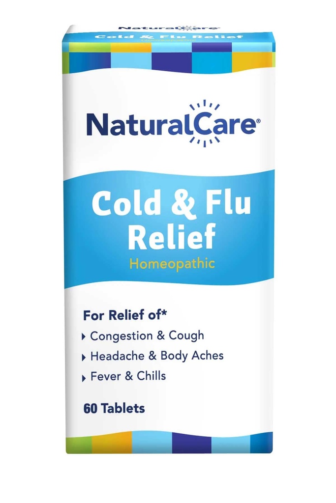 NaturalCare Cold & Flu Relief, homeopatiska tabletter, 60ct | Kan ge stöd genom trängsel, hosta, huvudvärk, ömt hals, Runny näsa, kroppsvärk, feber, chills