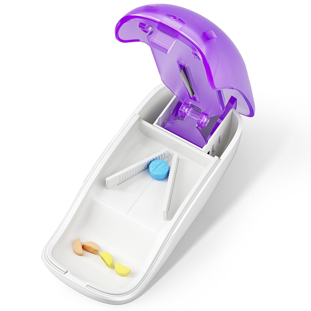 Pill Cutter Splitter för små och små piller, Pill Cutter för skärning av vitaminer tabletter i hälften, Pill Splitter med Blade Guard, Purple