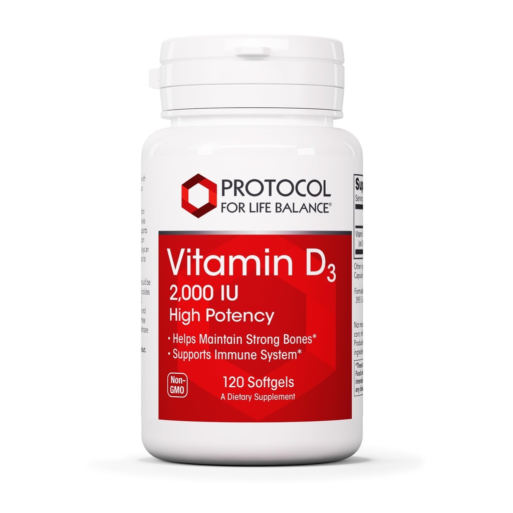 Protokoll Vitamin D3 2 000 IE - Immun Support, Hälsosamma ben och tänder - 120 Softgels
