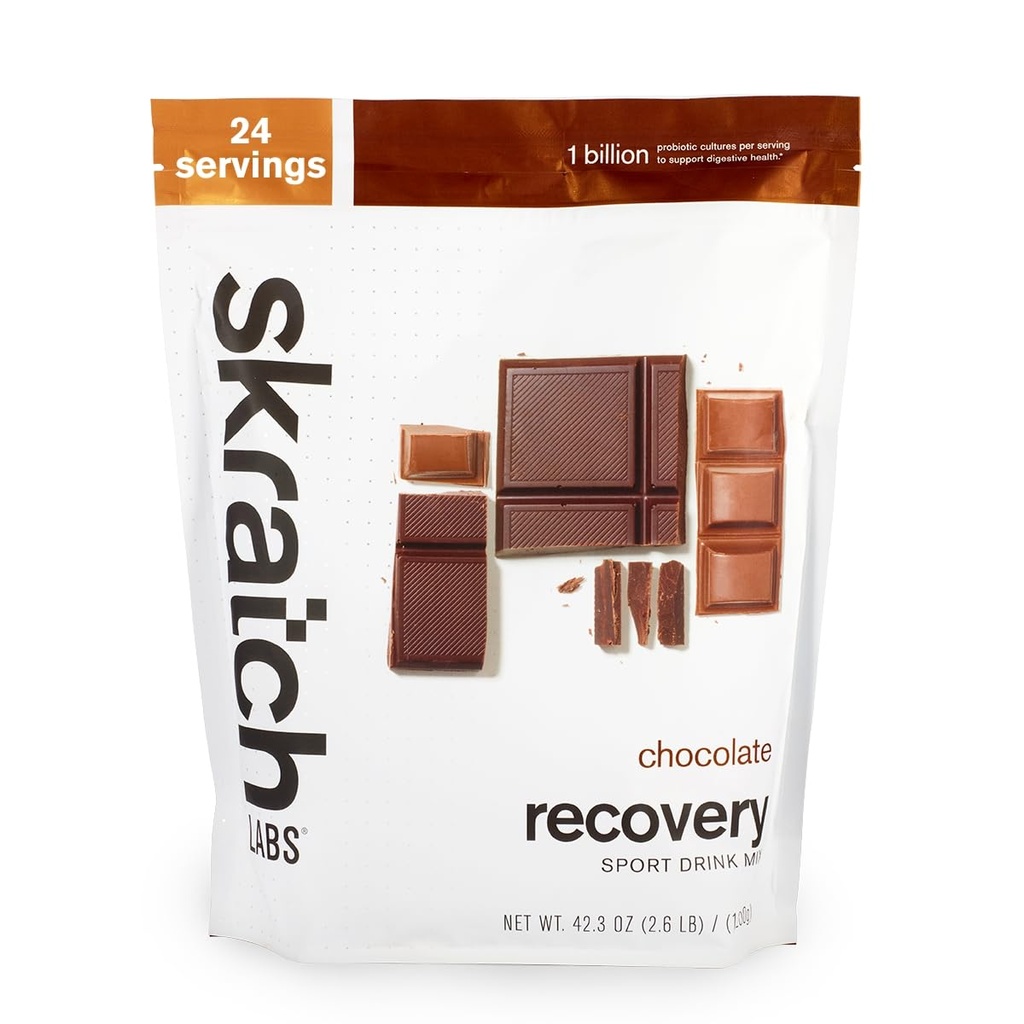 Skratch Labs Post Workout Recovery Drink Mix med choklad (41,6 oz, 24 portioner) med komplett mjölkprotein av Casein och Whey och Probiotics, Gluten Free, Kosher, Natural, Vegetarian