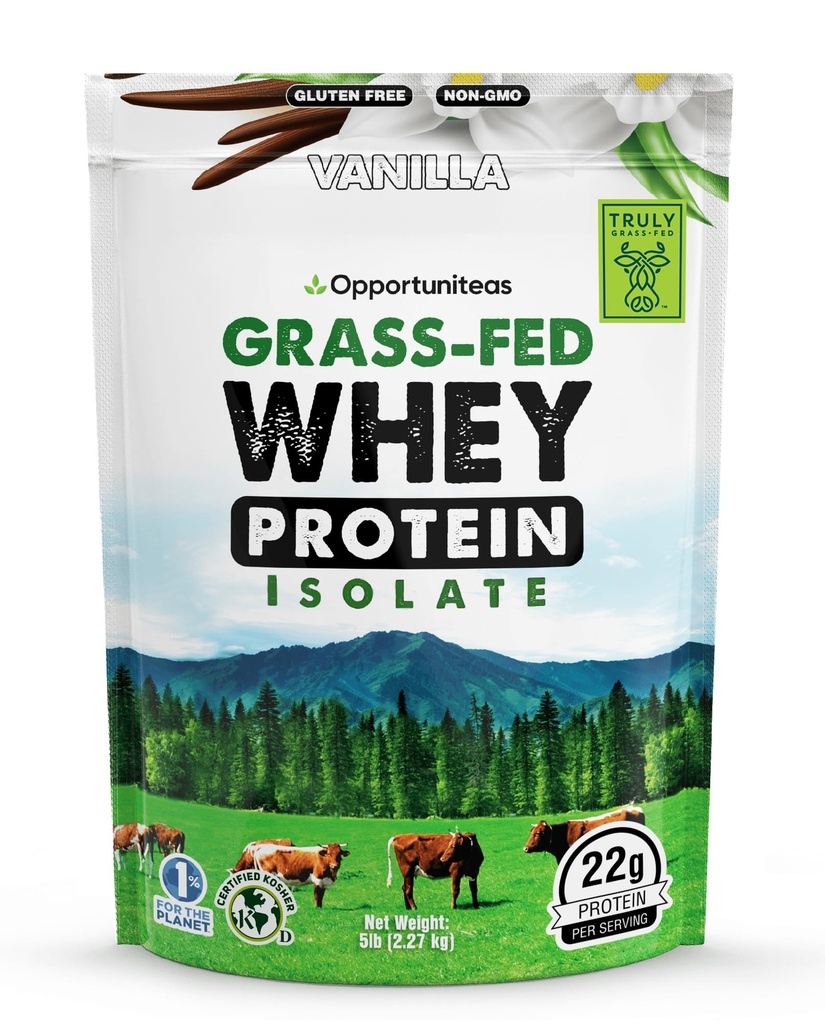 Opportuniteas Grass Fed Vanilla Whey Protein Isolate Powder - 22g Proteinpulver utan konstgjorda sötningsmedel, Hormon-Free Cows, Non GMO - 5lb