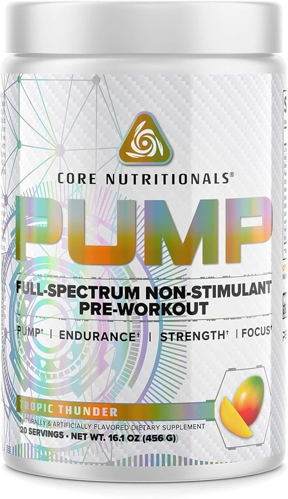 Core Nutritionals Pump Full-Spectrum Non-Stimulant Pre-Workout, med N03T Nitrate, Peak02, Alpha GPC, för Maximum Pump, Styrka och Prestanda 20 portioner (Black Lightning)