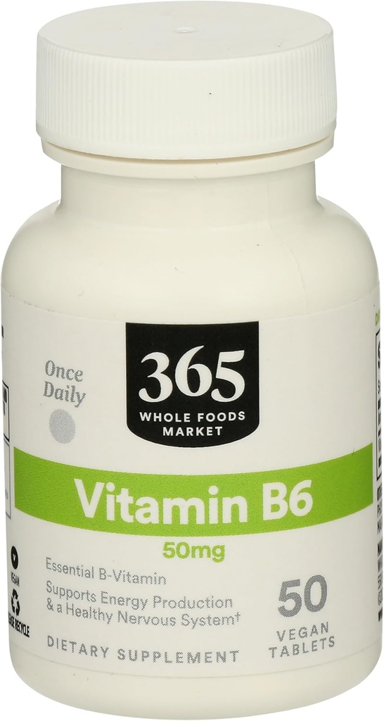 365 Genom hela livsmedelsmarknaden, vitamin B6 50Mg, 50 greve