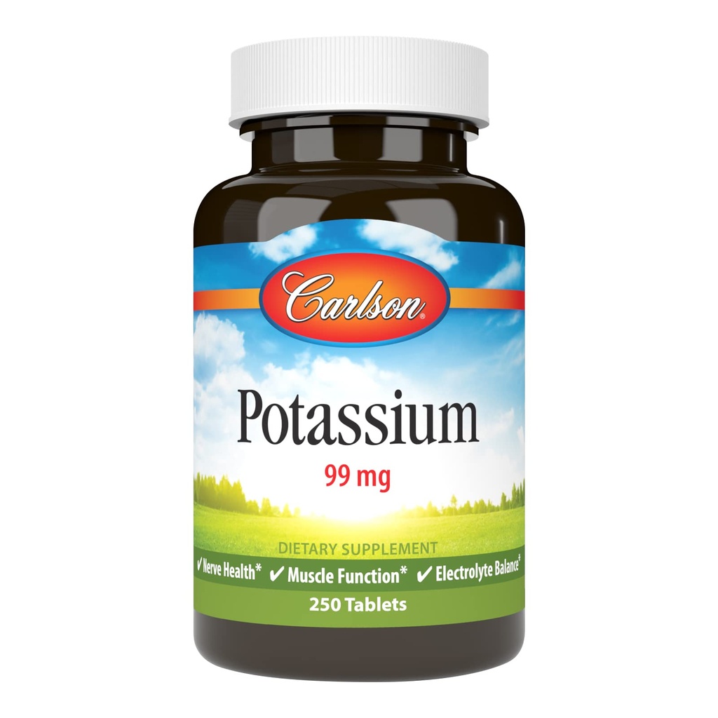 Carlson - Kalium, 99 mg, främjar nervhälsa och muskelfunktion, 250 tabletter