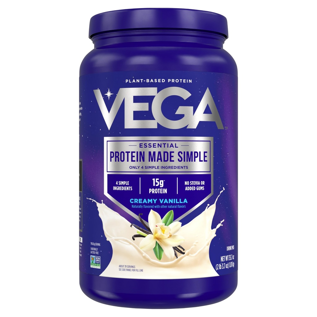 Vega Protein Made Simple Protein Powder, Vanilla - Stevia Free, Vegan, Plant Based, Healthy, Gluten Free, Pea Protein för kvinnor och män, 2,2 lbs (Packaging May Vary)