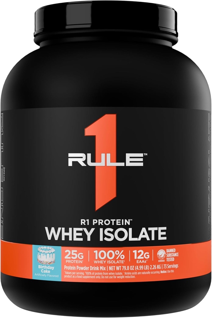 Regel 1 R1 Protein Whey Isolate - Med 25g Protein & 6g BCAA Exklusivt från Isolated & Hydrolyserade källor för träningsåterhämtning (5 pund *, födelsedagstårta)