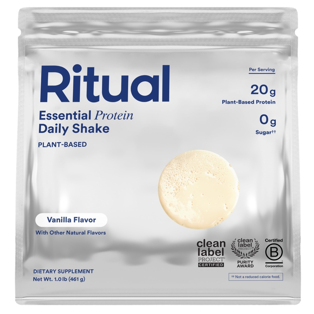 Ritual Vegan Protein Powder med BCAA: 20g Organic Pea Planted-Based Protein från Regenerative Farms i USA, komplett Amino Acid Profile, Gluten Free, Sugar Free, Dairy Free, Vanilla, 1 Lbs