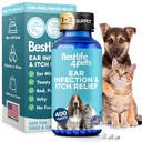 Itch Relief och Ear Infection Behandling för hundar och katter, Natural Ear Mites Behandling för katter och hundar lugnar äckliga öron, minskar svullnad, otitis, smärta och inflammation, 400 lätt att ge små piller