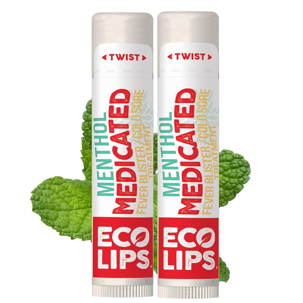 Eco Lips Certified Organic Medicated Lip Balm för Cold Sores & Fever Blisters med Menthol, Tea Tree och Lemon Balm 2 pack med Eco Lips 100% Natural. Tillverkad i USA
