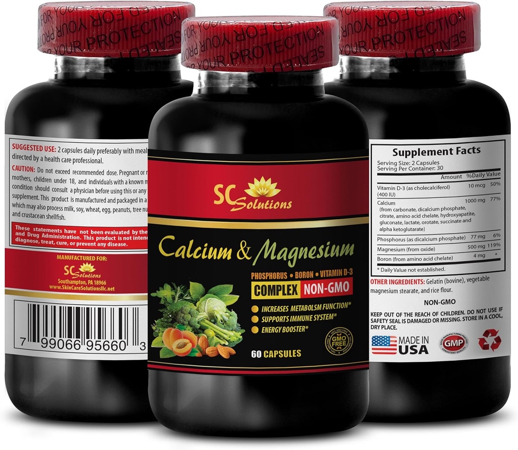 Kalcium Magnesium zink med vitamin d3 - Kalcium Magnesiumkomplex med vitamin D och Boron - Muskelreparationstillägg för män, immunstödsvitaminer för vuxna, muskeltillväxt - 1 flaska 60 Caps