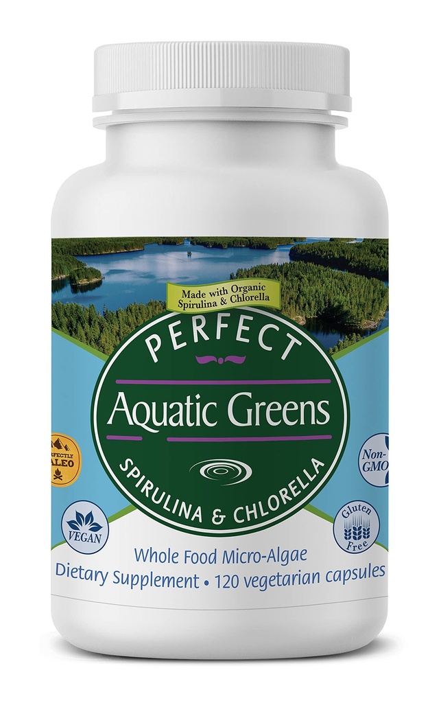 Perfekta tillskott - Perfekta vattengrön - 120 gröna kapslar - organisk spirulina och klorella tillskott - näringsrik superfood