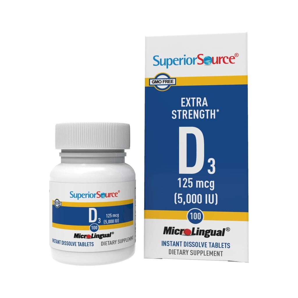 Superior Source Vitamin D3 5000 IE - Erbjuder Immune System, Brain & Nervous System Support - Hjälper Calcium Absorption för tänder och benhälsa - Bariatric Friendly - 100 Sublingual Dissolving Tablets