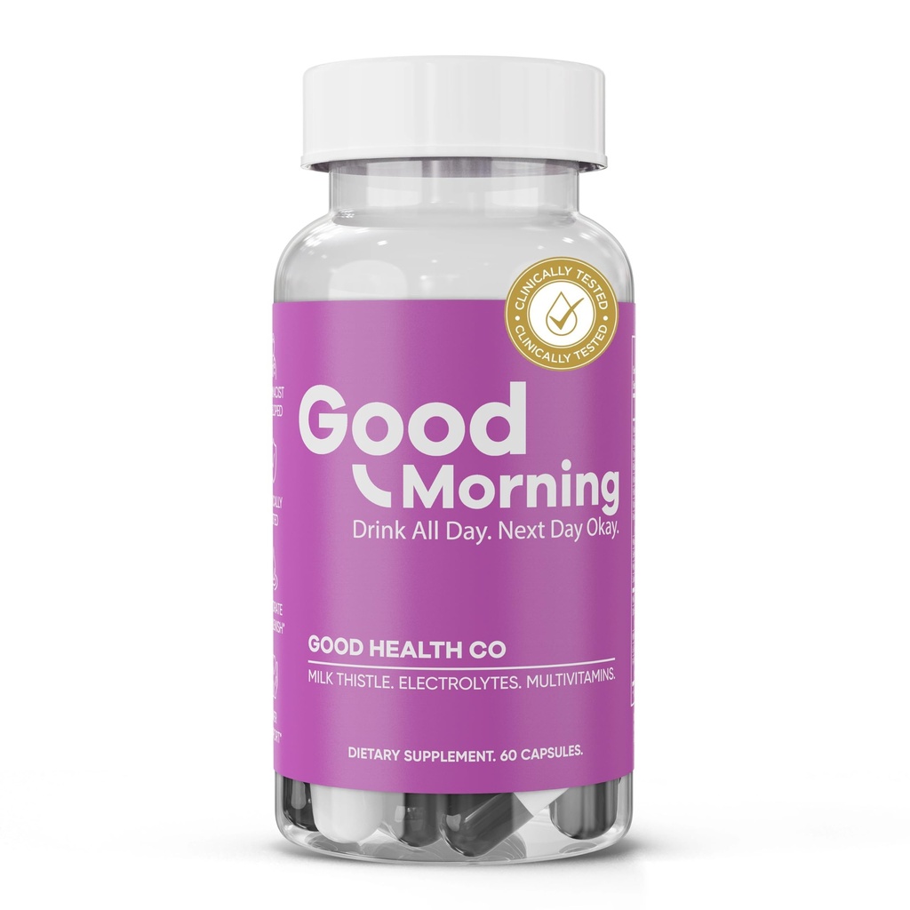 Good Morning Hangover Pills | 88,89% Effektiv vid Hangover Prevention i klinisk rättegång | Efter alkoholhjälp med DHM, Milk Thistle och Electrolytes för att hjälpa dig att Party Smart. Cheers