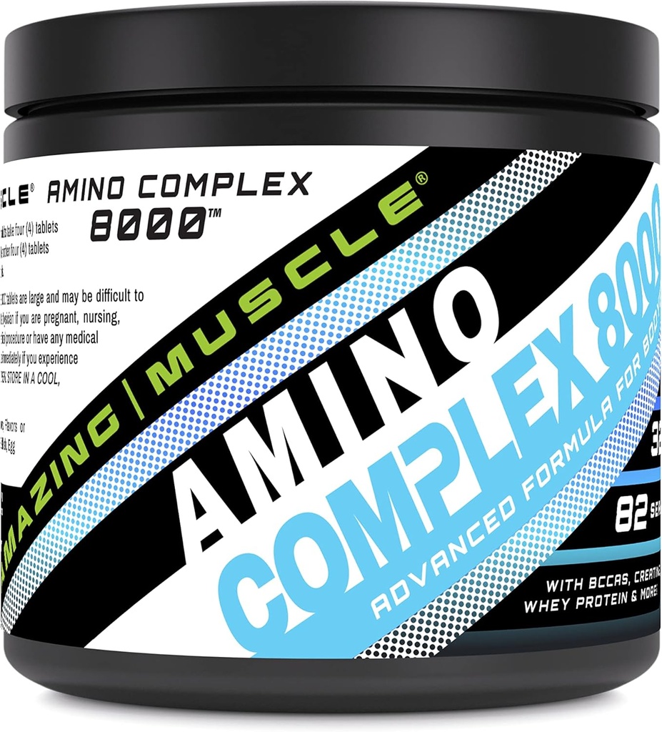 Fantastisk Muskel Amino Komplex Supplement | 8000 Mg Per Servering | 325 tabletter | Formel med Taurin, Kreatin, L-Glutamin, Whey Protein och BCAA