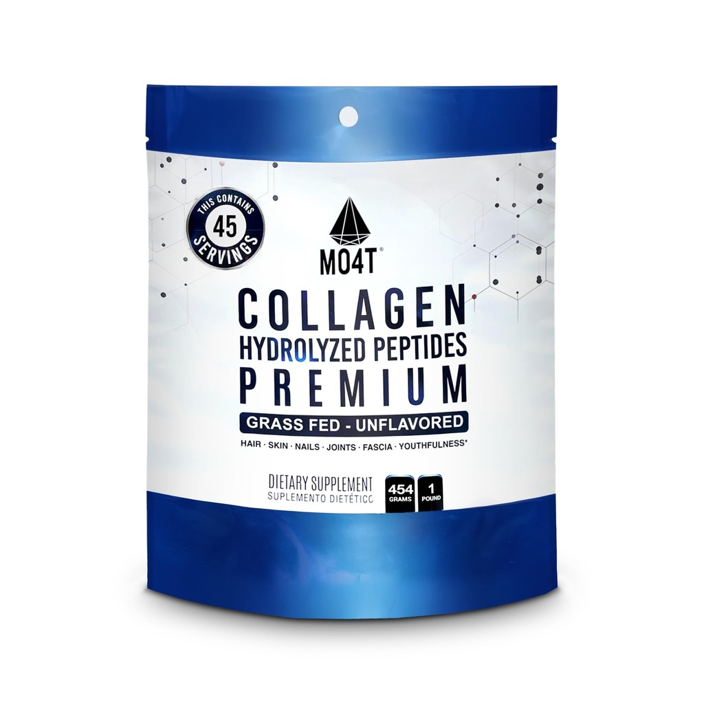 MO4T Collagen Peptides- Collagen Powder- Hydrolyzed Collagen-Gräsmatning - Colageno Hidrolizado - Unflavored Collagen (1 pund)