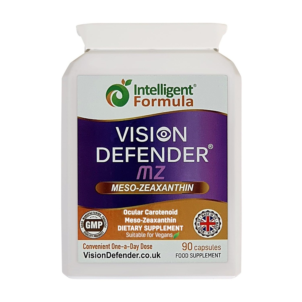 Vision Defender Meso Zeaxanthin Vegan Eye Supplement MZ- Skydda och förbättra Ocular Health & Eye Care, High Strength Antioxidant Carotenoid Meso-Zeaxanthin för ögon (90 kapslar / One Daily) Made i Storbritannien
