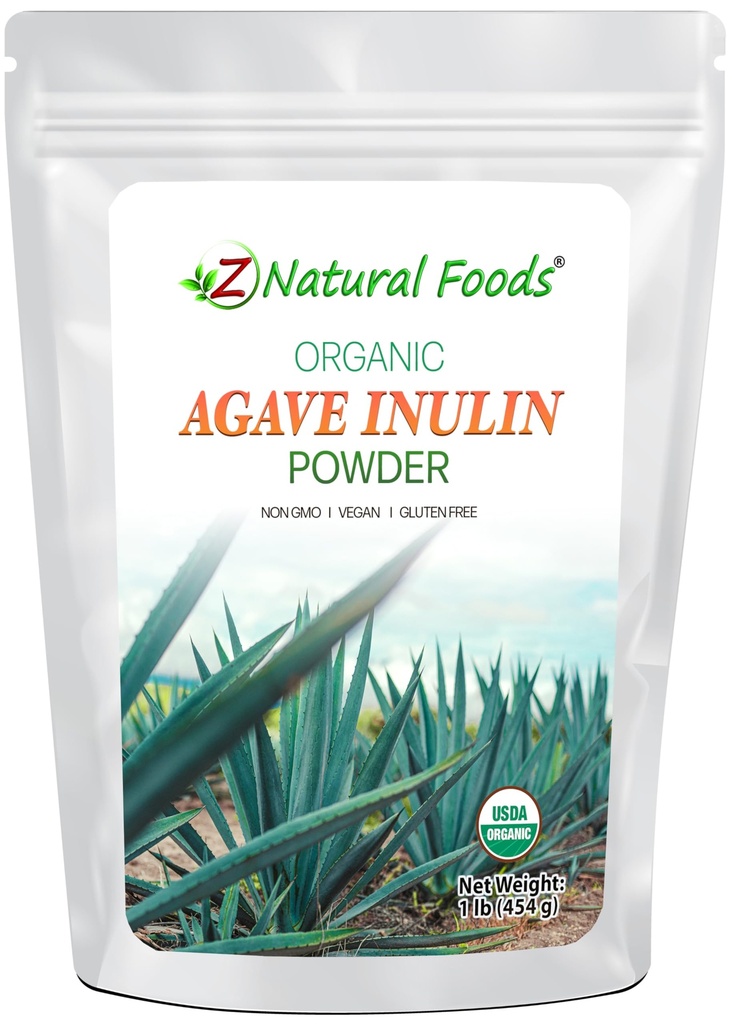 Z Natural Foods Organic Agave Inulin Powder, Natural Fiber Supplement, Prebiotic Superfood Powder för drycker, smoothies och recept, rå, icke-GMO, Vegan, Gluten-Free, Kosher, 1 lb