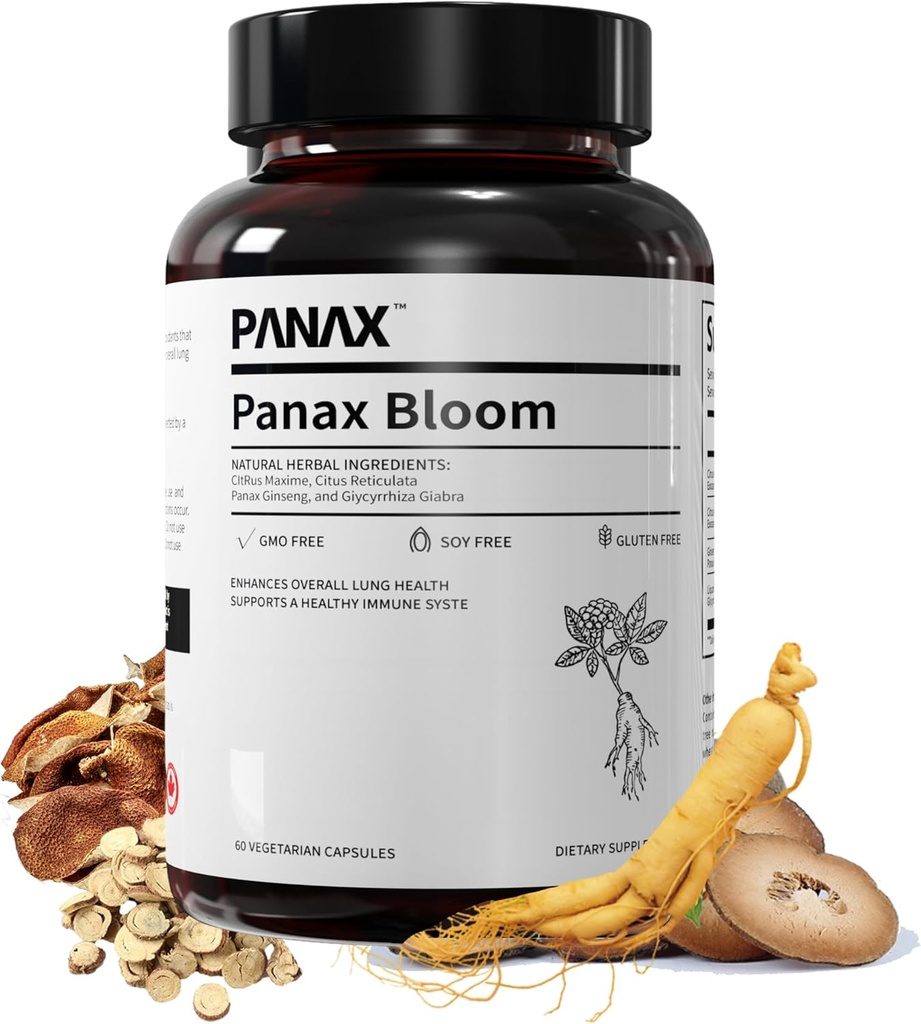 Naturliga växtbaserade ingredienser kapslar | Förbättra övergripande lunghälsa, stödja ett hälsosamt invandringssystem | Ginseng, Citri Maxima, Citri Reticulata, & Liquorice | 60 vegetariska kapslar