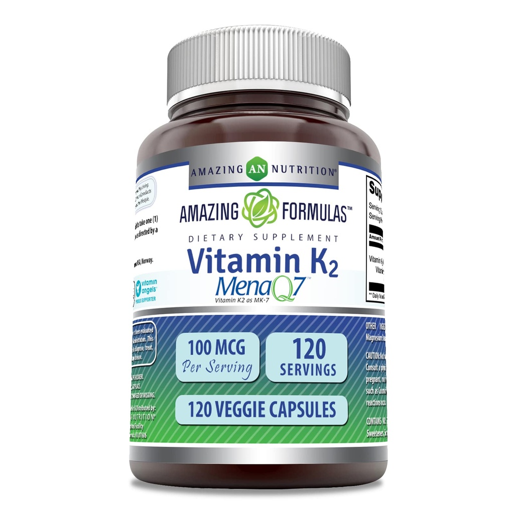 Fantastiska formler Vitamin K2 Menaq7 MK7 Supplement | 100 Mcg | Veggie Capsules | Non-GMO | Gluten Free | Made in USA (1 Pack, 120 Count)