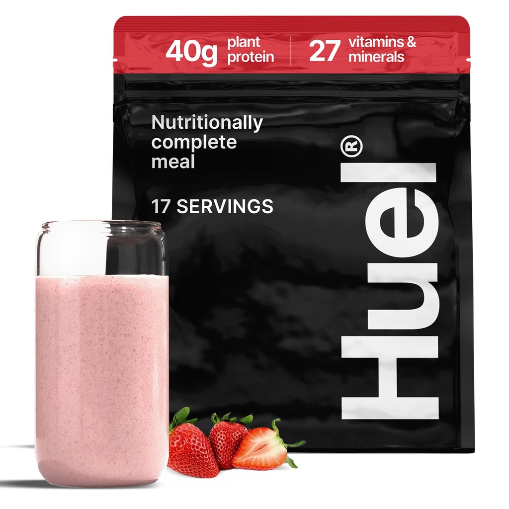 Huel Black Edition | Strawberry Shortcake 40g Vegan Protein Powder | Näringsmässigt komplett måltid | 27 Vitaminer och mineraler, Gluten Free | 17 portioner | Scoop ingår inte för att minska plast