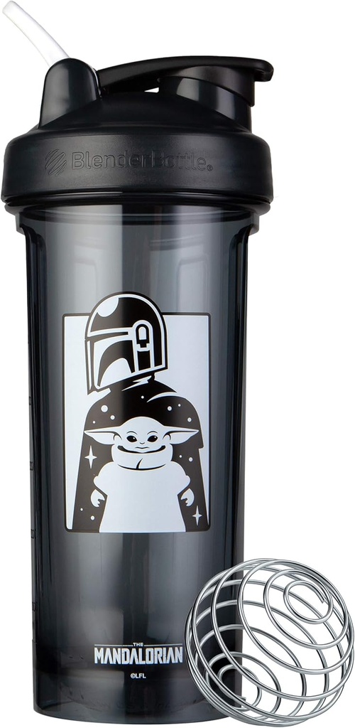 BlenderBottle Star Wars Shaker Bottle Pro Series Perfekt för Protein Shakes och Pre Workout, 28-Ounce, Mandalorian & Child