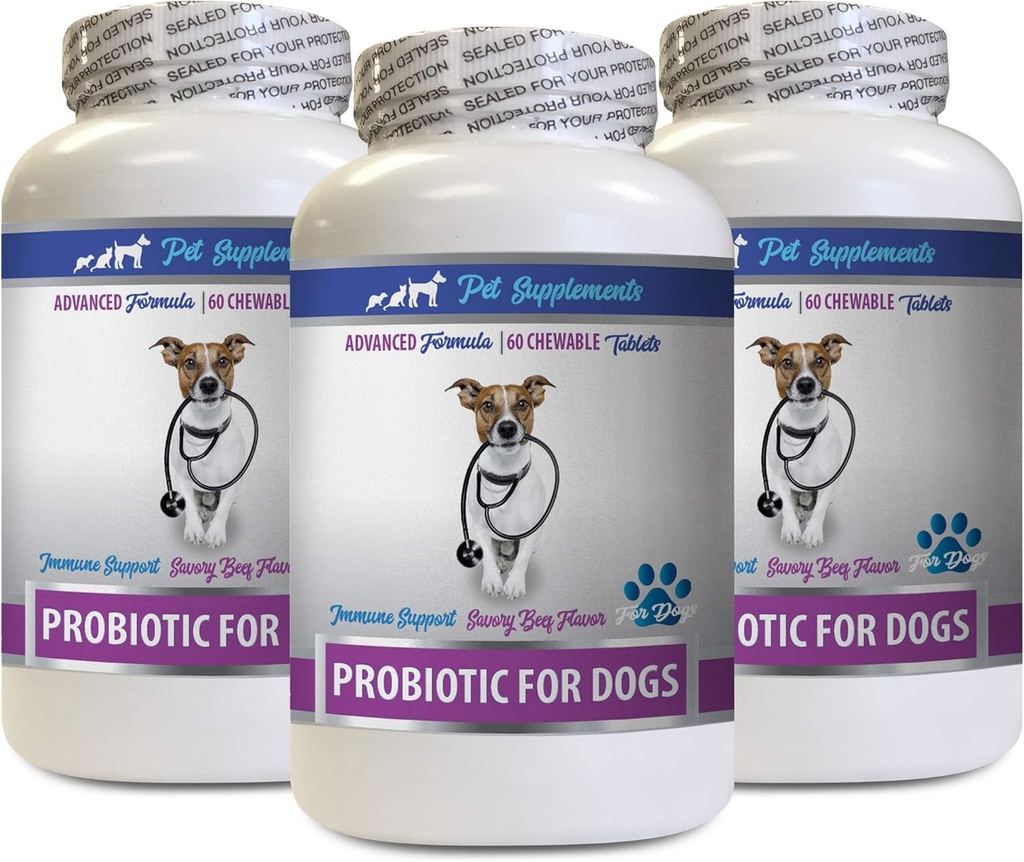Dog Diarrhea Relief - PROBIOTICS for Dogs - Healthy Gut - Stop Gas Diarrhea and Bad Breath - Digestive Boost - Dog probiotika och Digestive enzymer - 3 flaskor (180 Behandlar)