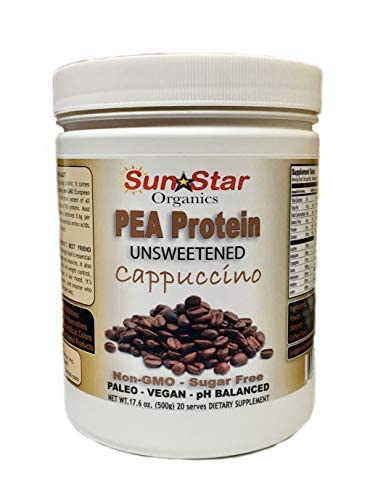 Pea Protein Powder - Osweetened - Cappuccino med kaffepulver & Vanilla Extract, Soy Free, Non-GMO 17.6 oz