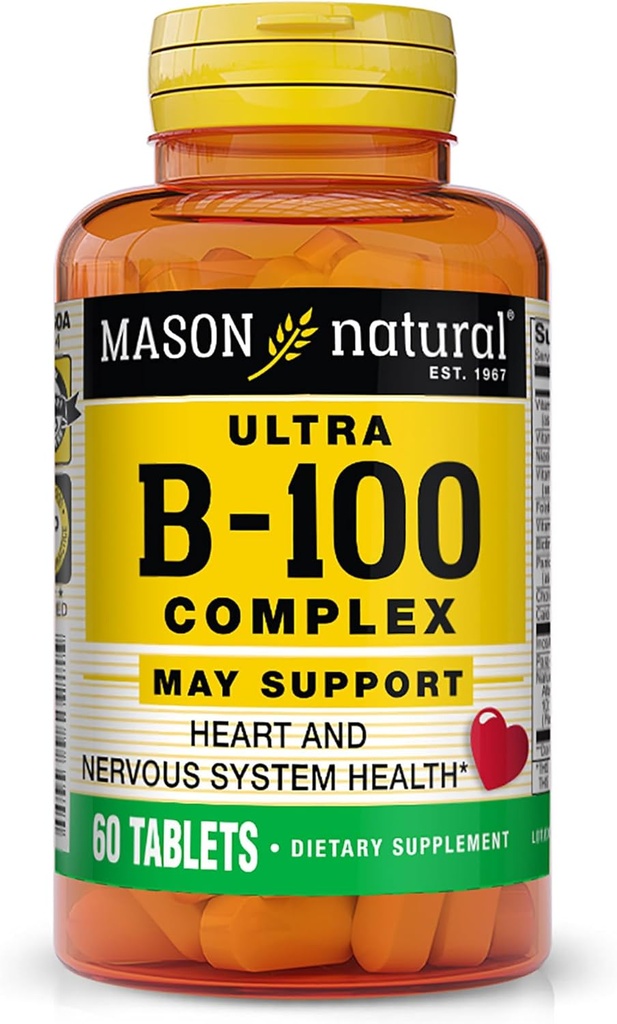 MASON NATURAL Ultra B-100 Complex - Hälsosamt hjärta och nervsystem, förbättrar immunfunktion och energimetabolism, 60 tabletter