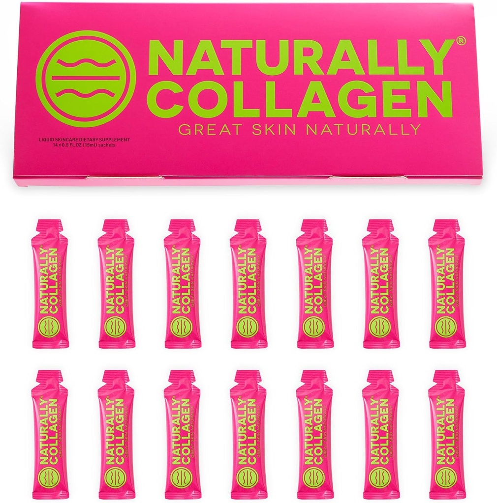 Premium Hydrolyzed Liquid Marine Collagen Supplement - 8000mg Collagen per Sachet Plus 180mg VIT C - Naturlig Tropisk Frukt smak - 14 Sachets per Box