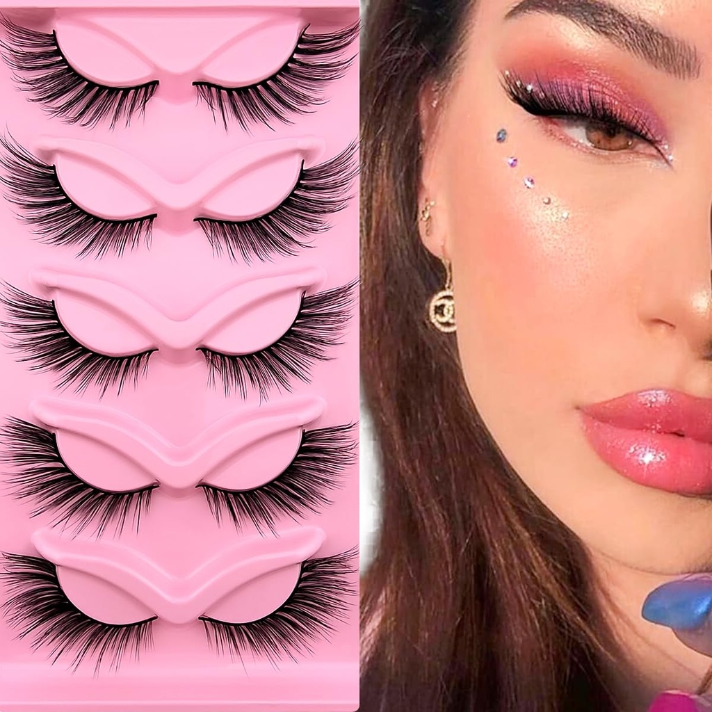 Fox Eye Lashes Wispy Eyelashes 19mm Long Cat Eye Angel Wing Lashes Faux Mink False Eyelashes Natural Look 5 Pairs Pack (XF06)