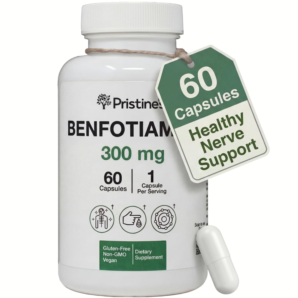 Benfotiamine 300mg High Bioavailability Nerve Support Supplement - 60 Day Supply - Fat Soluble Vitamin B1 Supplements - Vegan - Non-GMO