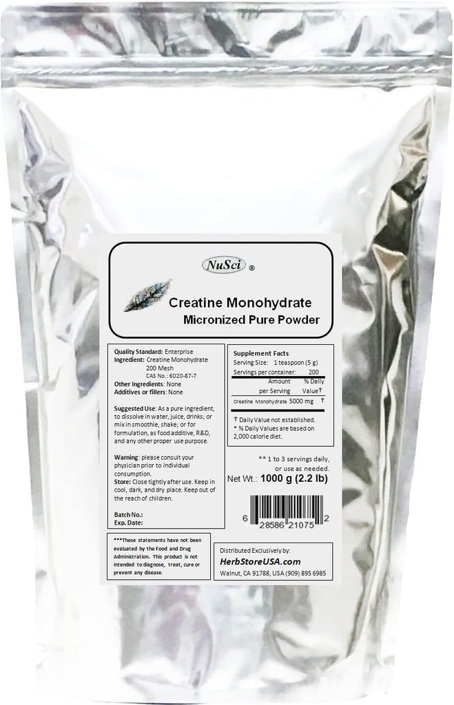 Rent kreatinmonohydratmikroniserat pulver (1000 gram (2,2 lb))