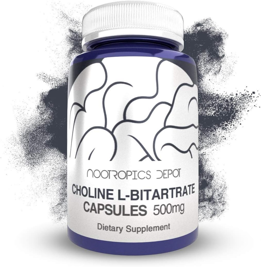 Kolin L-Bitartrate Capsules 500mg (180 greve) | Kolintillskott | Stöder kognitiv funktion, mental prestanda och fysisk uthållighet
