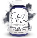Kolin L-Bitartrate Capsules 500mg (180 greve) | Kolintillskott | Stöder kognitiv funktion, mental prestanda och fysisk uthållighet