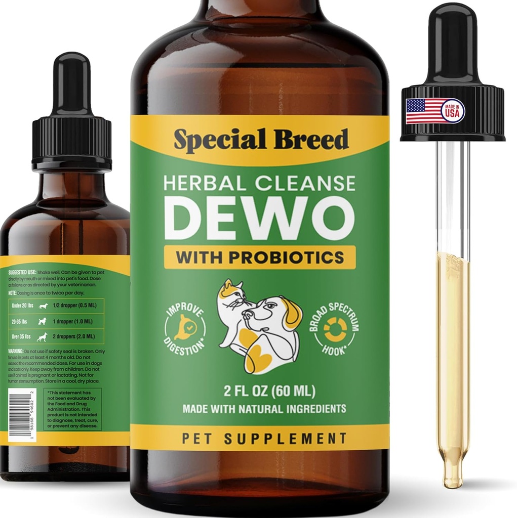 Katter och hundar Natural Broad Spectrum, med probiotika, homeopatiskt stöd och raser, tillverkade i USA, 2oz