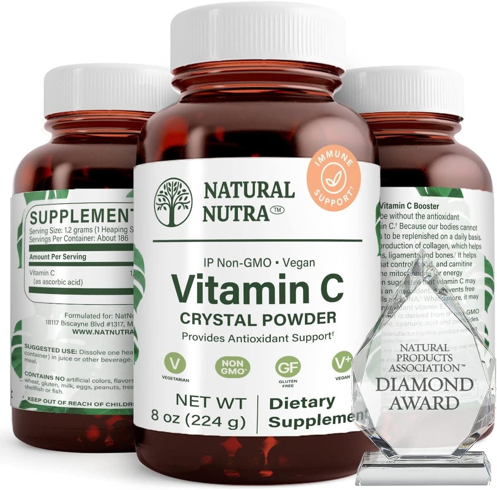 Natural Nutra Pure Vitamin C-kristallpulver från askorbinsyra, öka immunitet, bibehålla Capillary Strength Supplement, ökar järnabsorption, icke-GMO, Herbicide, bekämpningsmedel, Soy Free, 8 Oz