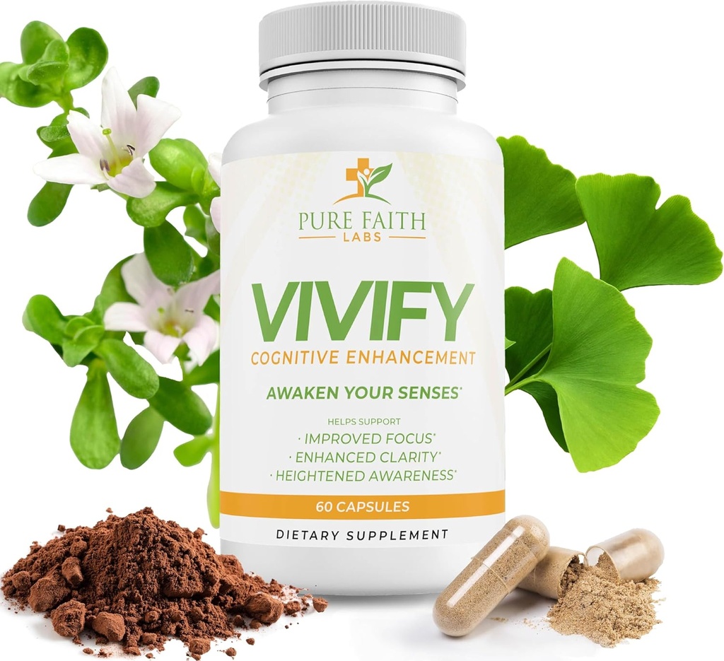 Vivify Brain Booster | Fokusera på din tro och familj | Öka energi och övergripande hälsa (1 månads leverans, 60ct)