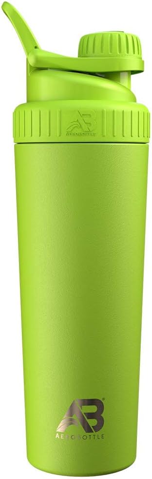 AeroBottle Cryo Shaker Cup, Insulated Stainless Steel Water Bottle och Protein Shaker, Mixes Protein och Pre Workout med Turbulent Mixing Technology, No Blending Ball eller Wisk, 26oz, Eco Shock Green