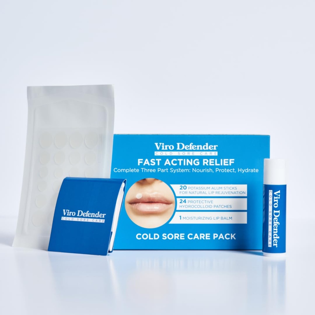 Hydrocolloid & Alum Stone Cold Sore Care Pack är en First-of-its-Kind, Revolutionary Three-Part Behandling, Kombinera Hydrocolloid Patches, Alum Stone och Lip Balm för att lugna din kalla öm
