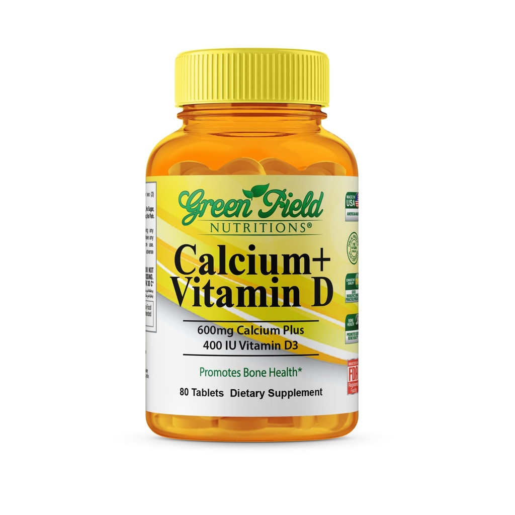 Greenfield Nutritions Halal Calcium tabletter med vitamin D3 - Halal Calcium 600mg med vitamin D3 400IU - 90 Halal Vitaminer Kalcium tabletter för kvinnor och män, stöder ben tänder och immun hälsa