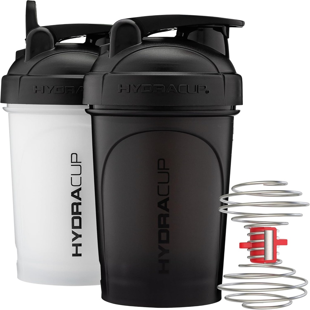 Hydra Cup ProFlow Shaker Bottles | Protein Shaker Cups med Whisk Ball, Leak-Proof Lid, Hidden Carry Handle | BPA-Free Gym Mixer för proteinpulver, Mixing Supplements (2 Pack med Power Whisk)