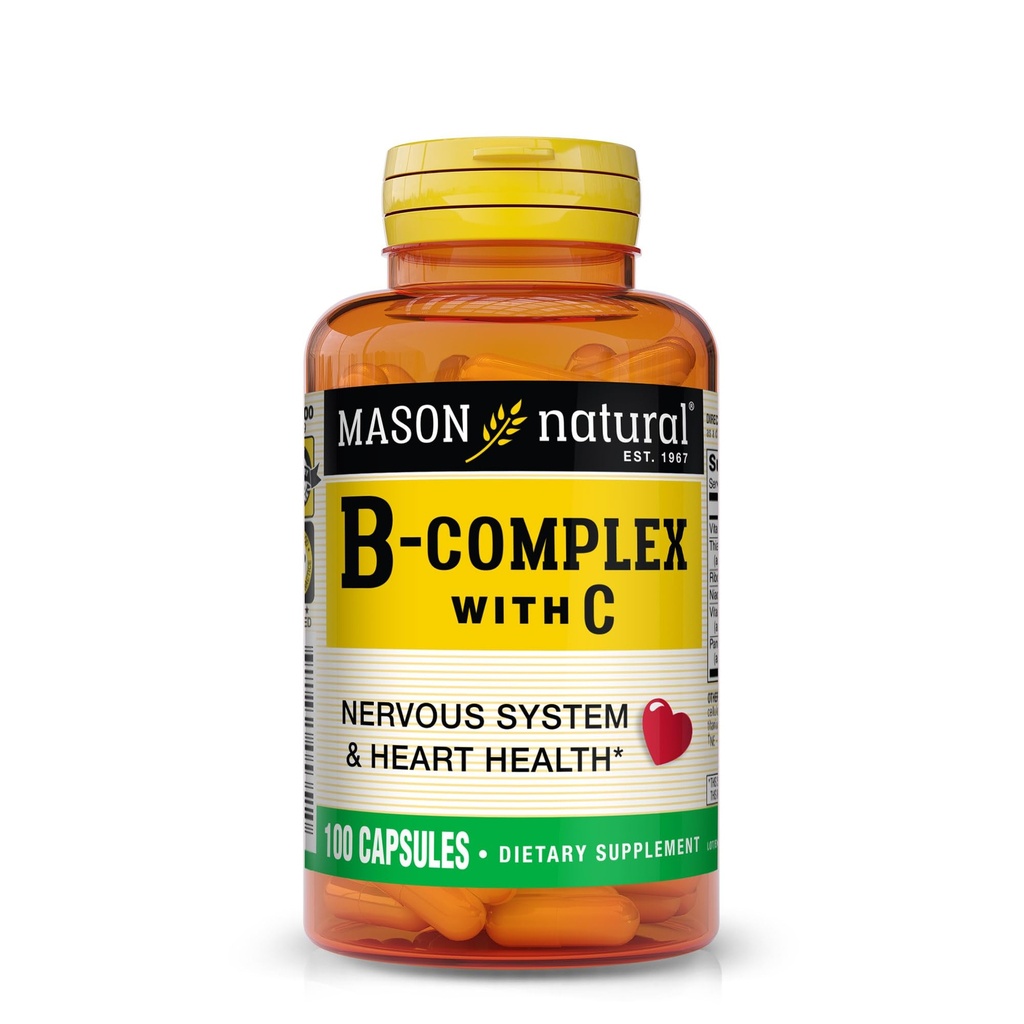 MASON NATURAL B-Complex med vitamin C - Nervous System & Heart Health Support - 100 kapslar