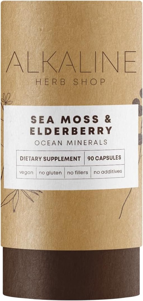 Alkaliska Herb Store Sea Moss och Elderberry Supplement 90 Capsules