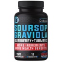 11in1 Graviola Soursop Capsules för 5 månaders leverans med Soursop Fruit, Elderberry, Turmeric, Ginger, Milk Thistle, Cranberry & More - Mood, Immune & Body Health - 150 Vegan Capsules