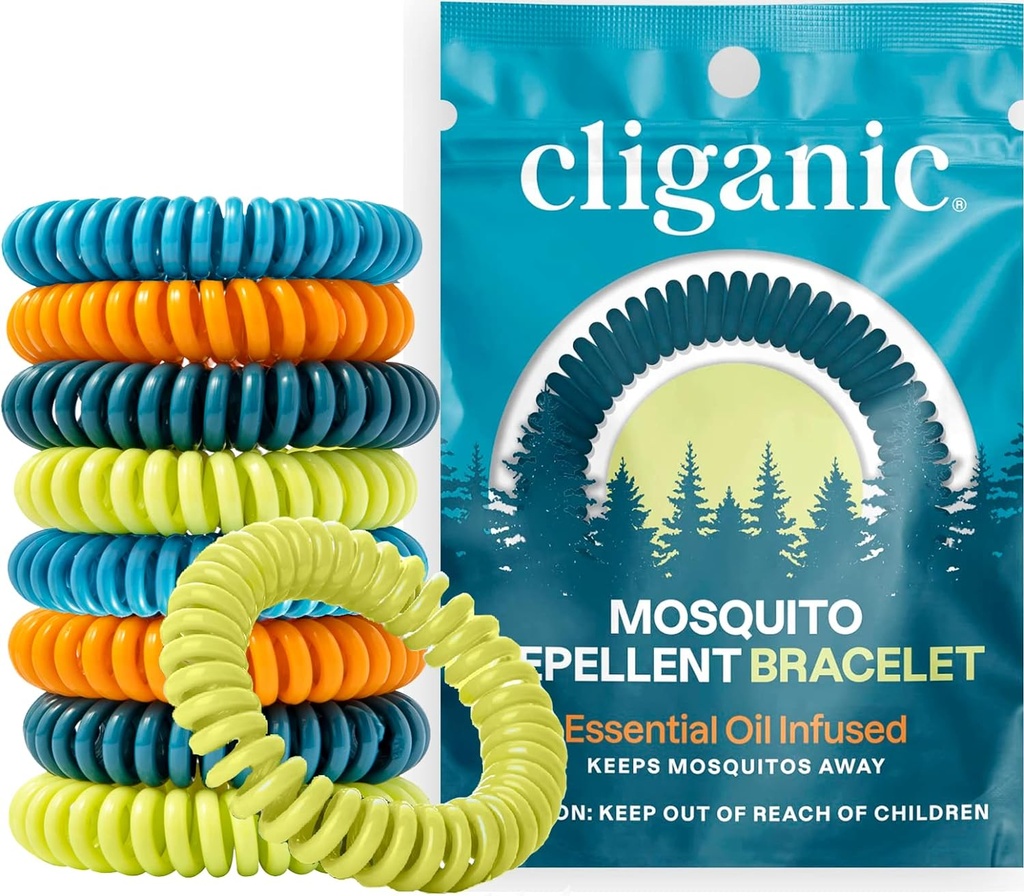 Cliganic 25 Pack Mosquito Repellent armband för vuxna och barn - Naturliga DEET-fria band, individuellt inslagna